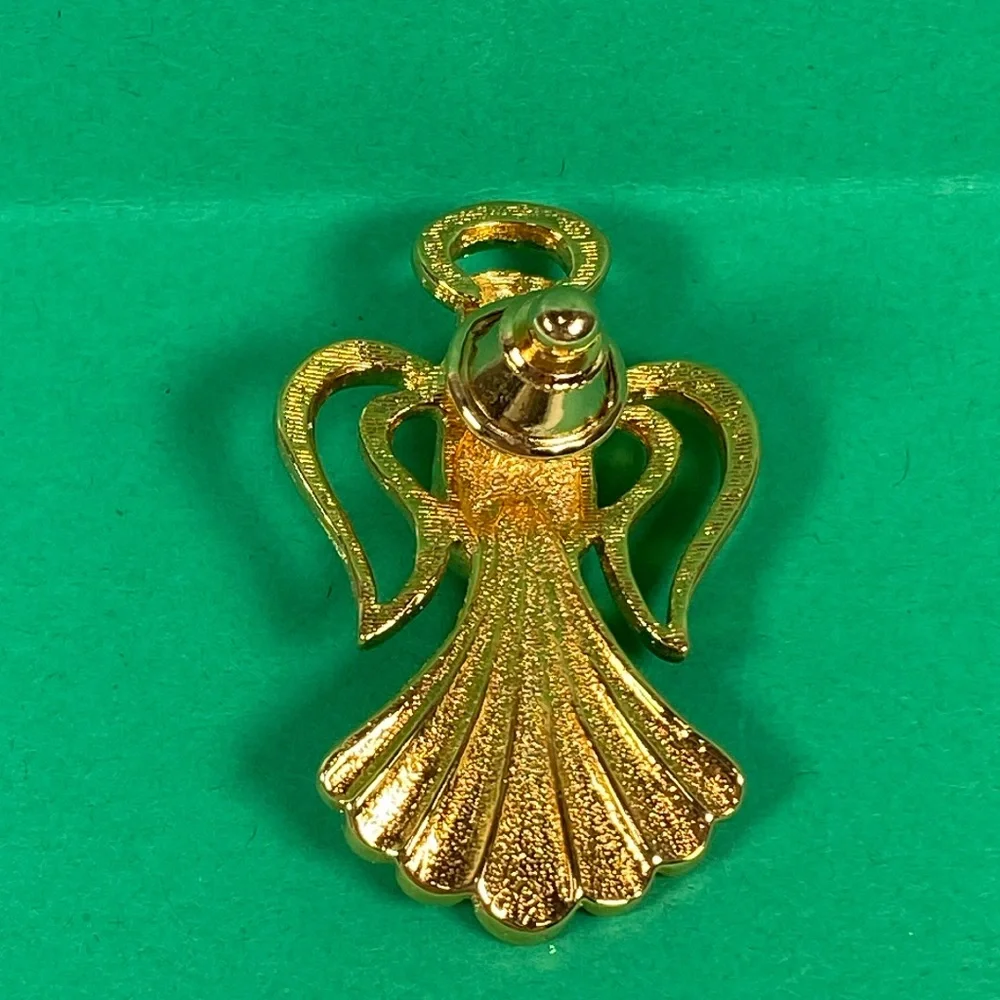 Vtg Christmas Angel Brooch Holiday Pin sparkling jeweled halo on goldtone metal - Picture 4 of 5
